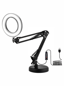 Лампа настольная с лупой и подсветкой для работы 10х Орбита OT-INL89 Черная